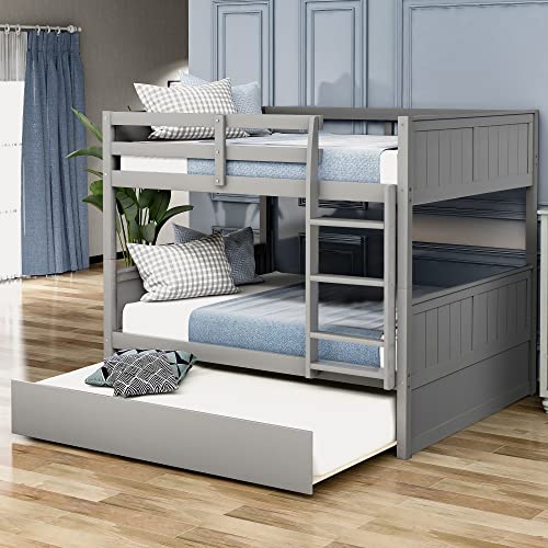 Twin Over Full Solid Wood Bunk Bed with Slide and Stairs C948773
