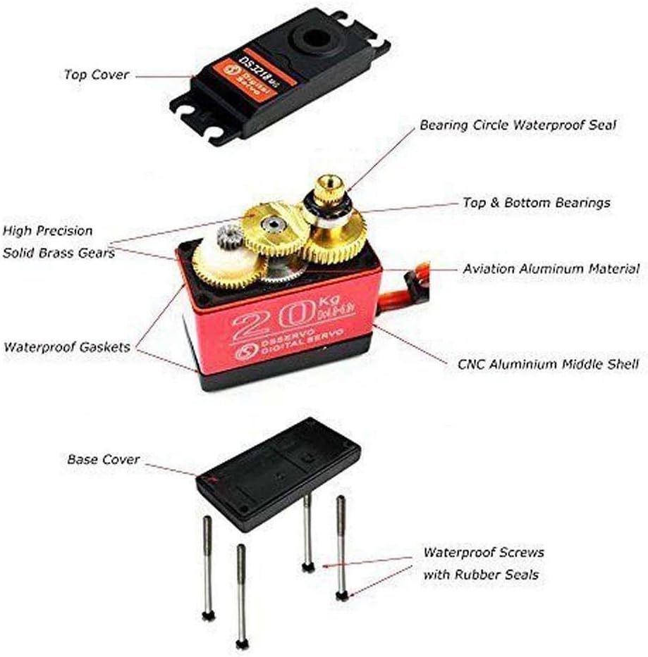 4 Sets DS3218 20KG Full Metal Gear 25T Servo Arm Digital Servo Waterproof for RC Cars, Control Angle 180 Pack of 2 K5044