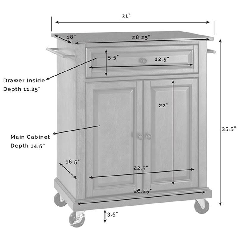 Solid Black Granite Top Portable Kitchen Cart J617