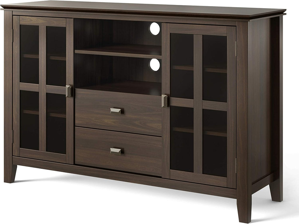 53 inch Solid Wood TV Media Stand with Storage Shelves and Glass Doors X21128