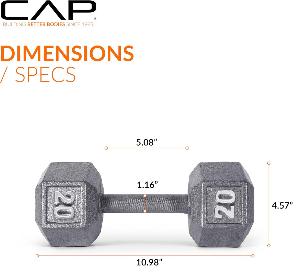 Cast Iron Hex Dumbbell, Pair, 20 lb R9949