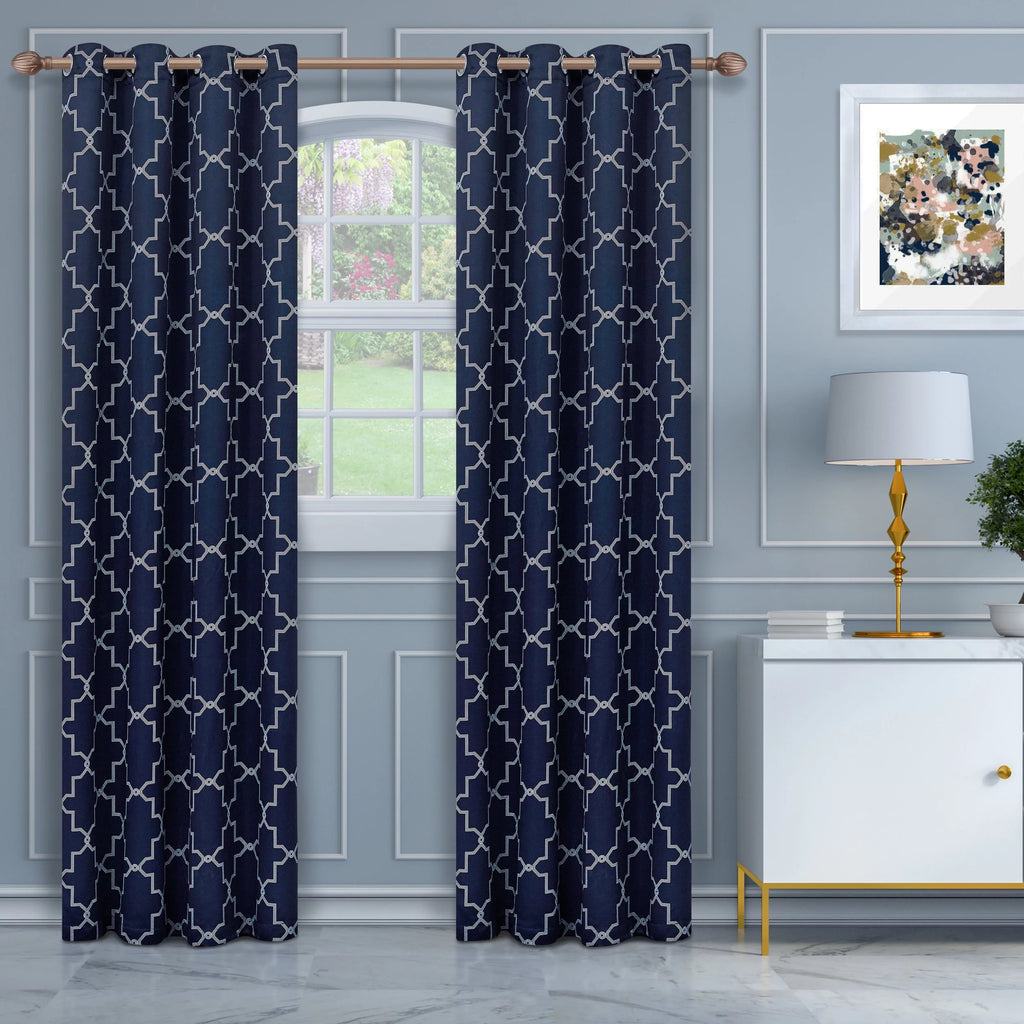 Navy Blue Blackout Grommet Curtain Set Of 2 J105508