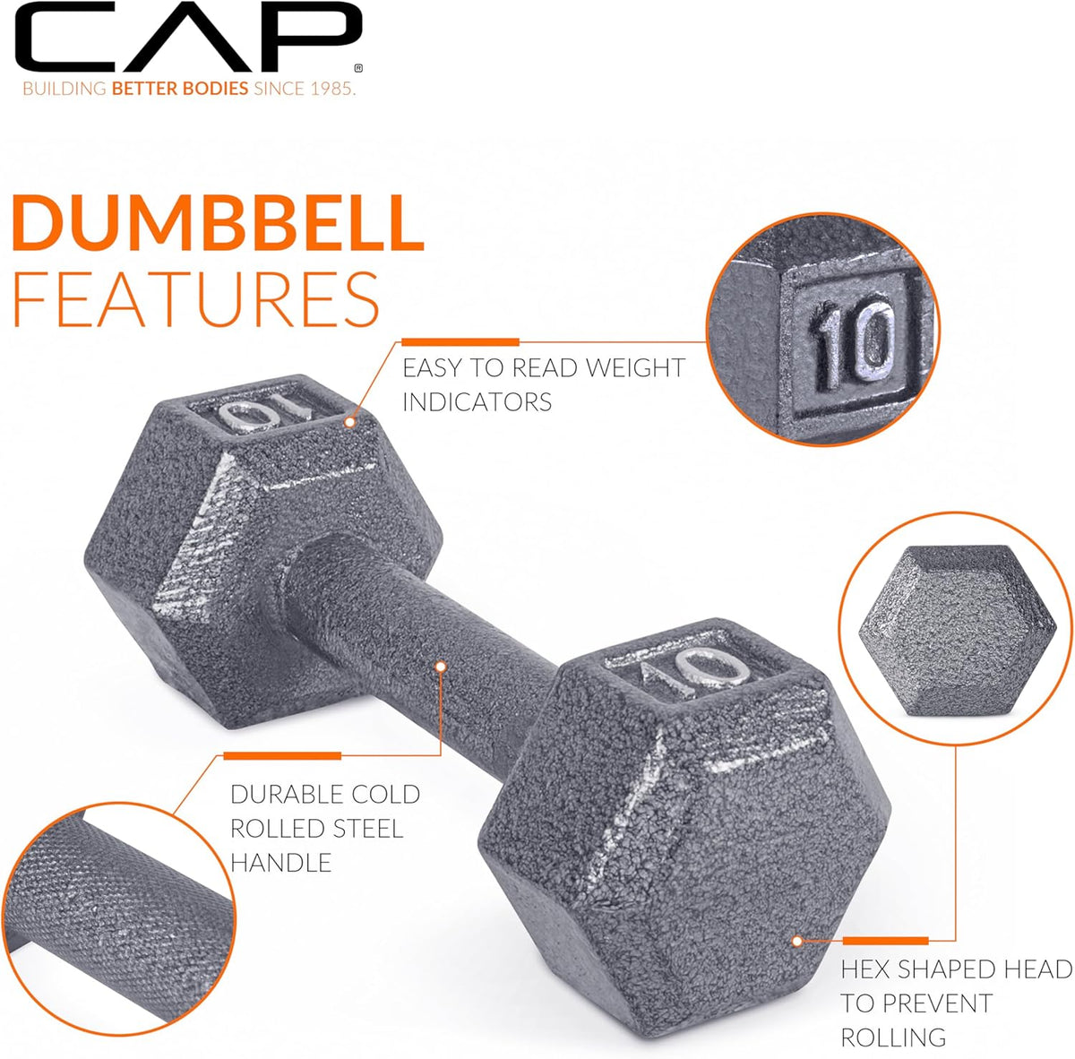 Cast Iron Hex Dumbbell, Pair, 20 lb R9949