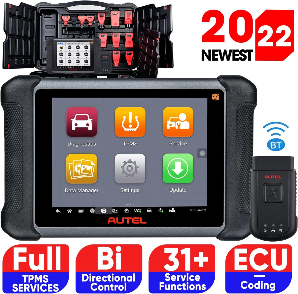 Diagnostic Scan Tool with Complete TPMS Functions, ECU Coding, Bi-Directional Control, All Systems & 31 Services R819663