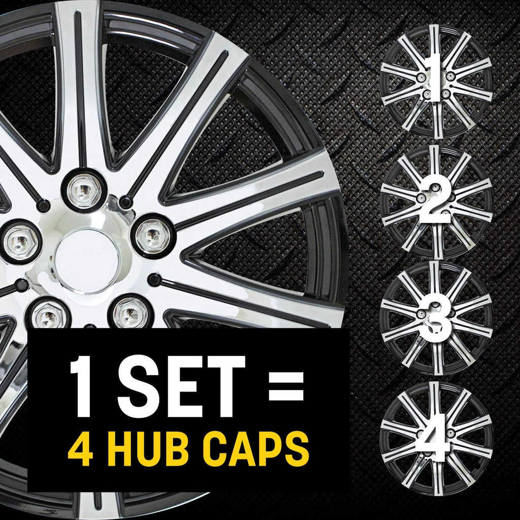 Black and Silver 10-Spoke 15 Inch Wheel Covers Set of 4 A6554