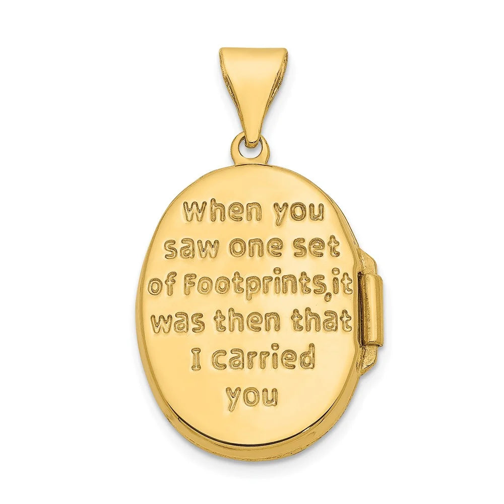 14K Yellow Gold White Rhodium Plated Footprints Locket O60075
