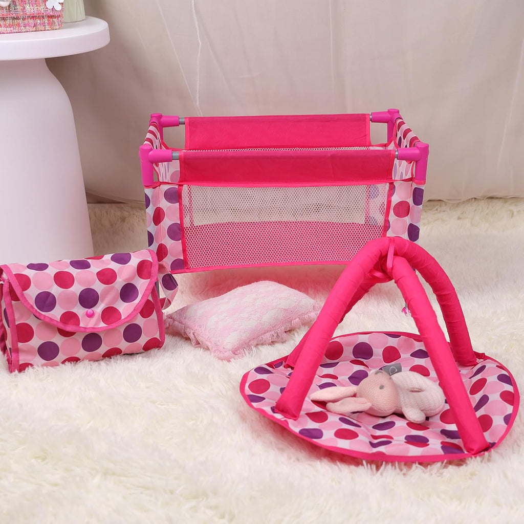 5 Pcs Reborn Baby Doll Accessories Play Set with Baby Doll Stroller, Baby Doll Crib, Play Mat, Diaper Bag, Activity Mat N605728