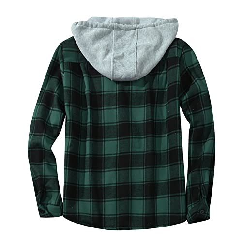 Mens Fleece Lined Flannel Plaid Shirts Jacket Button Down Sherpa Jackets with Hood Long Sleeve Winter Hooded Coats R3666