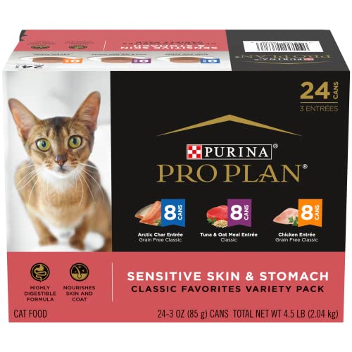 Sensitive Skin and Stomach Wet Cat Food Variety Pack, Pack of 24, 3 oz. Cans L9371