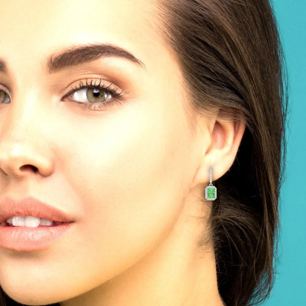 18K White Gold Blue Moissanite Dangle Earrings N508