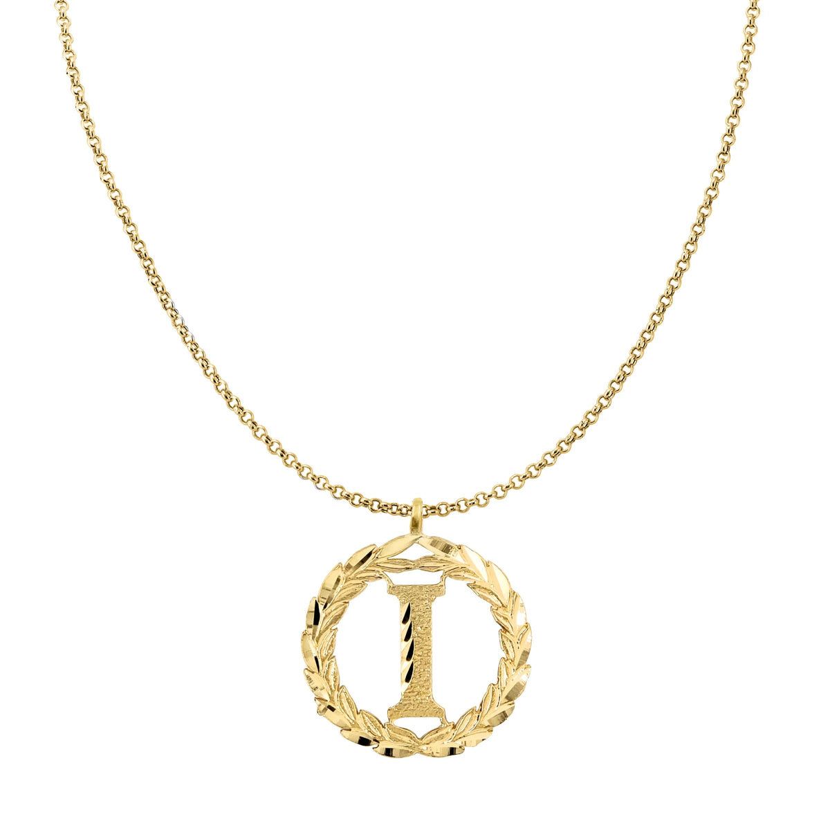 14K Yellow Gold Round Wreath Initial Letter Pendant with 22" Chain Necklace Q385359