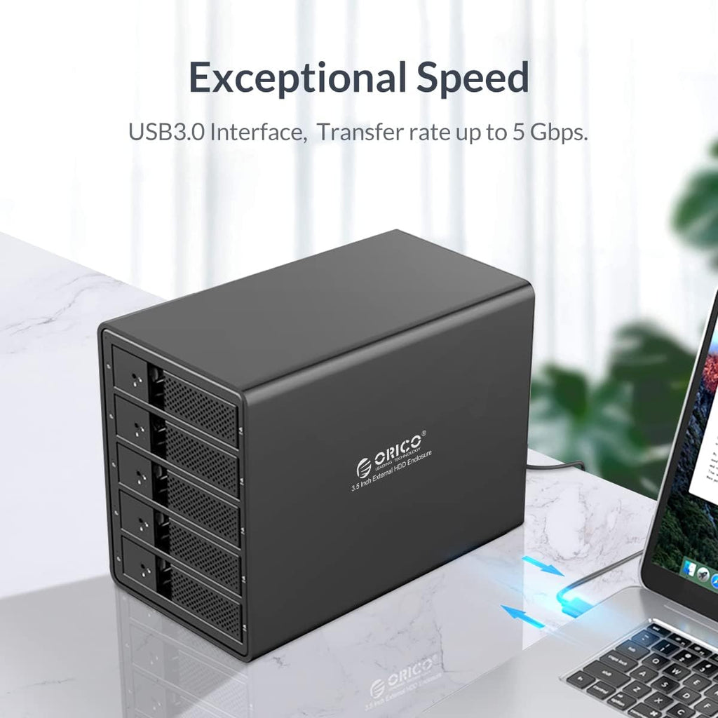 5 Bay External Hard Drive Enclosure USB 3.0 3.5 inch Aluminum Alloy HDD Enclosure with Fan E623208