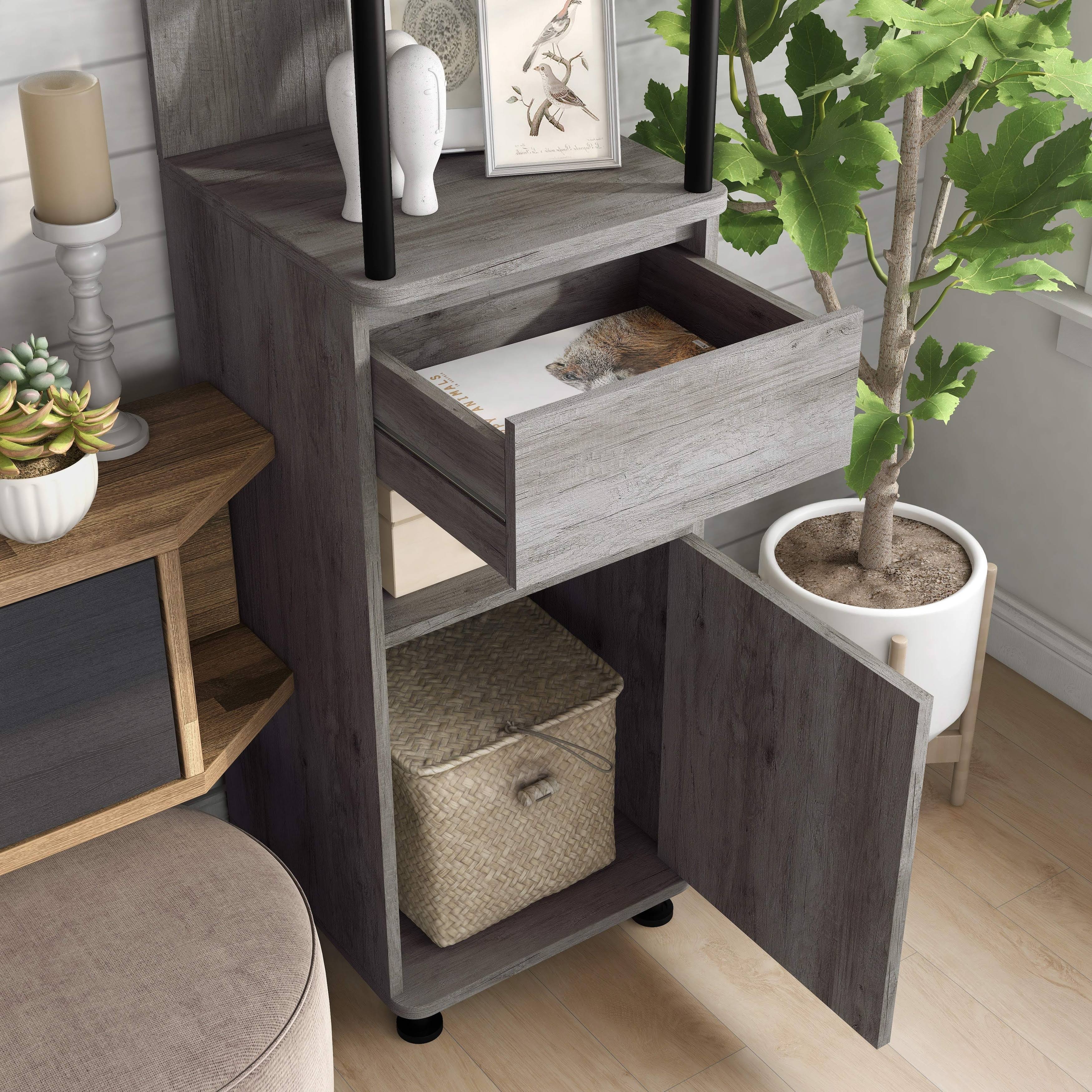 Industrial 4-Shelf Accent Bookcase - Antique Grey Oak F464220