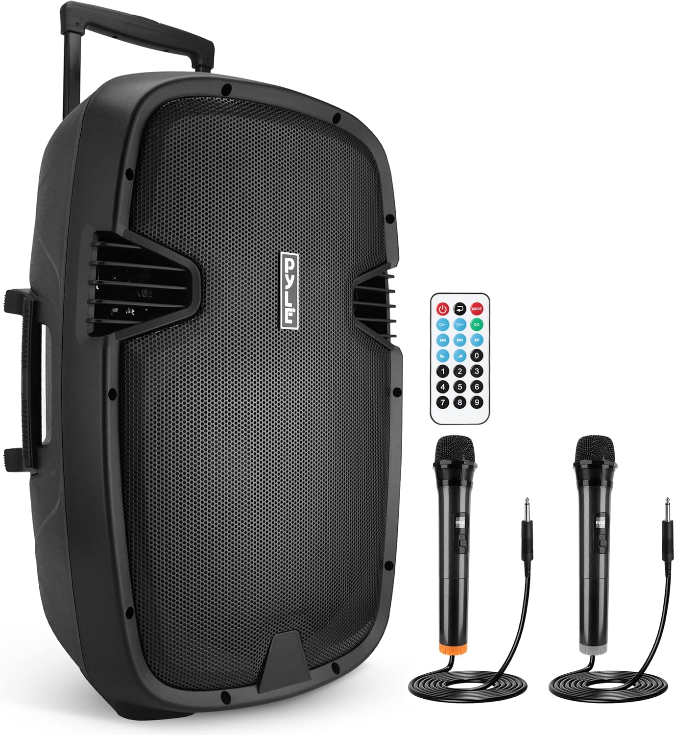 15" Bluetooth PA Speaker with 2 UHF Wireless Microphones, Black E607