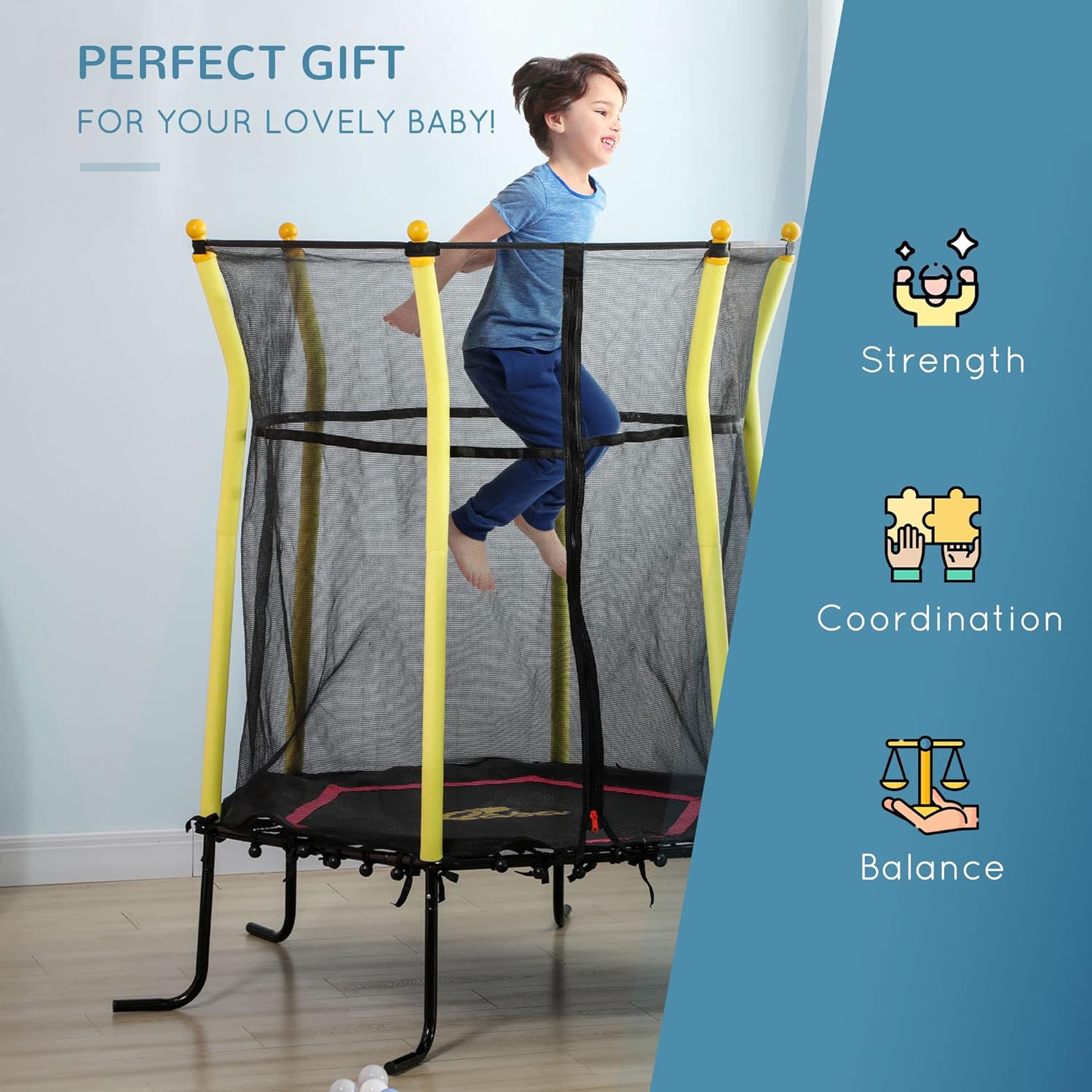 Kids Small Trampoline With Enclosure, Springfree Toddler Trampoline With Net, Black I931741