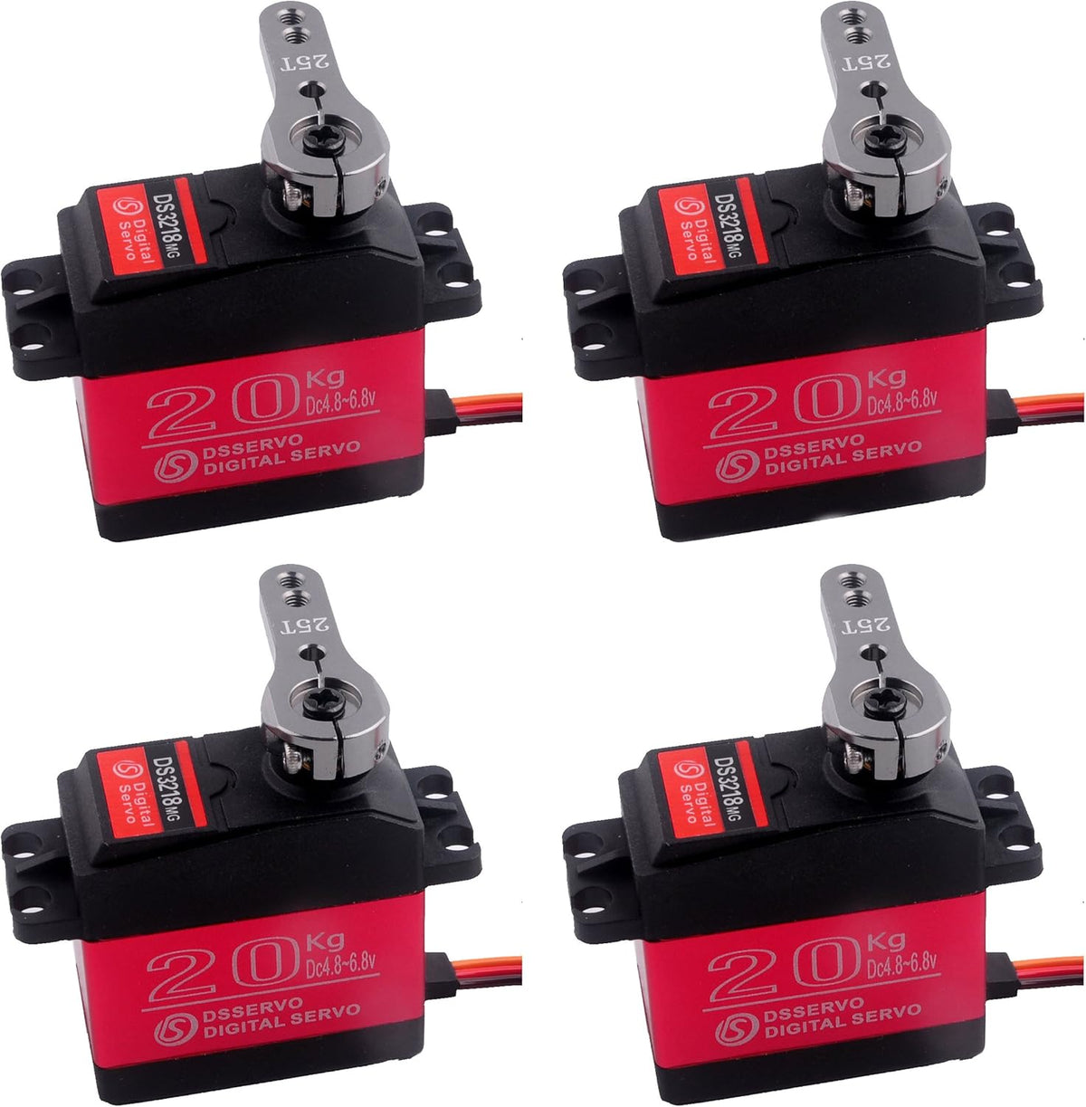 4 Sets DS3218 20KG Full Metal Gear 25T Servo Arm Digital Servo Waterproof for RC Cars, Control Angle 180 Pack of 2 K5044
