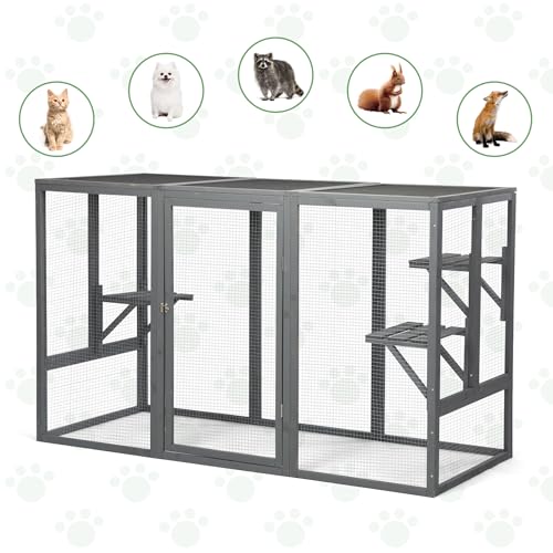 Grey Wooden Cat Cage with 3 Platforms and Litter Box F197