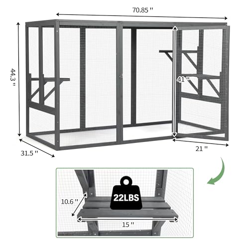 Grey Wooden Cat Cage with 3 Platforms and Litter Box F197