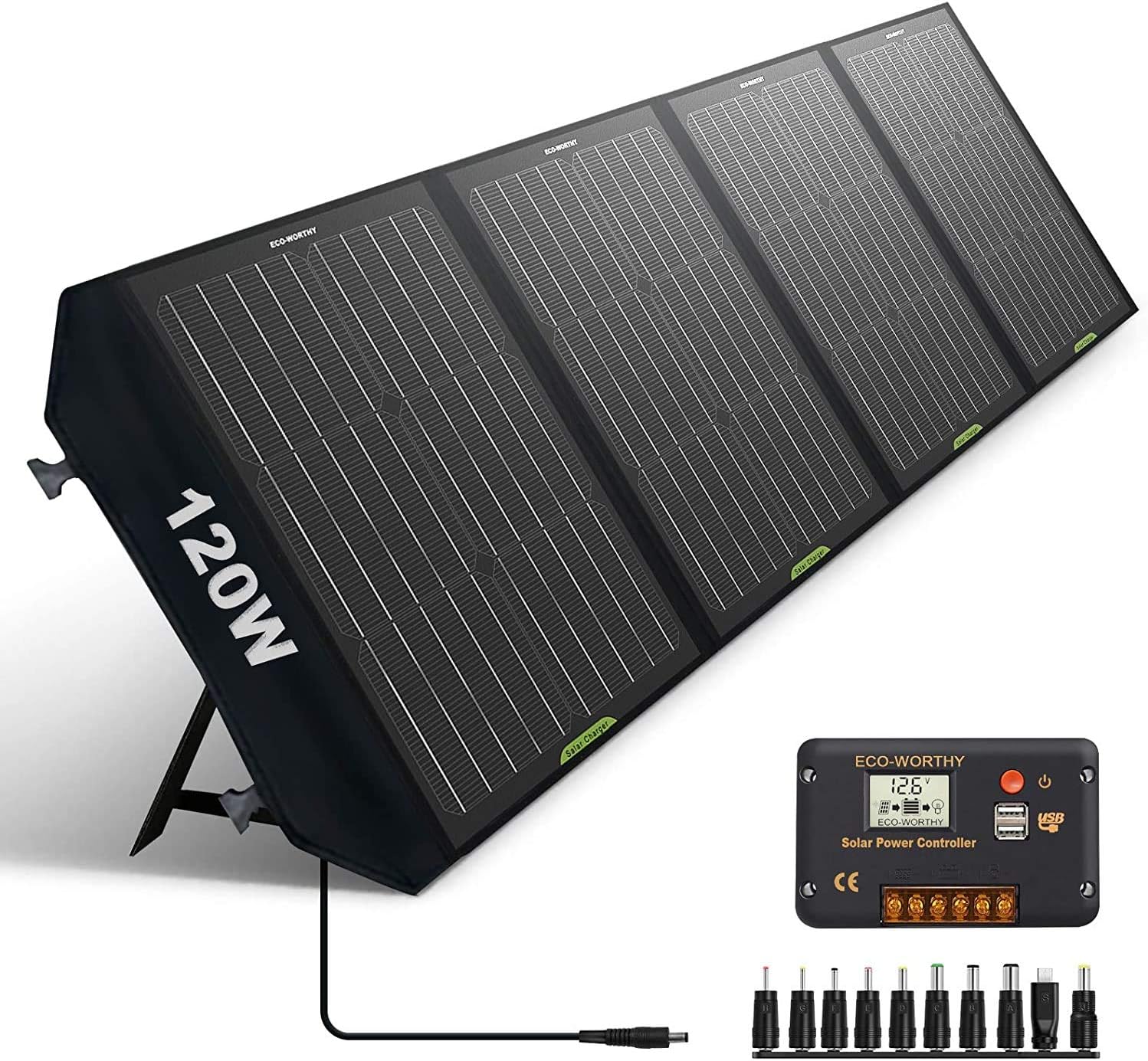 100W Foldable Solar Panel with Adjustable Kickstand U133355