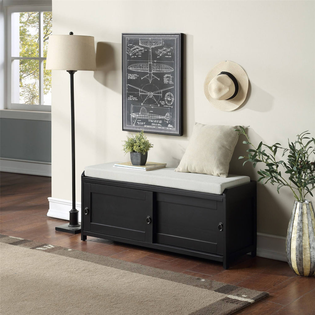 Black Wood Storage Bench with 2 Cabinets V42847