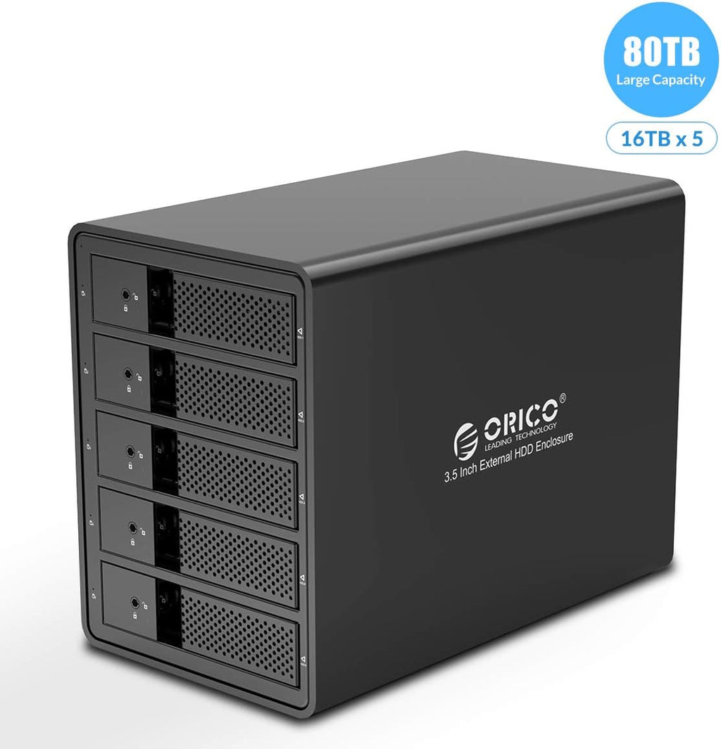 5 Bay External Hard Drive Enclosure USB 3.0 3.5 inch Aluminum Alloy HDD Enclosure with Fan E623208