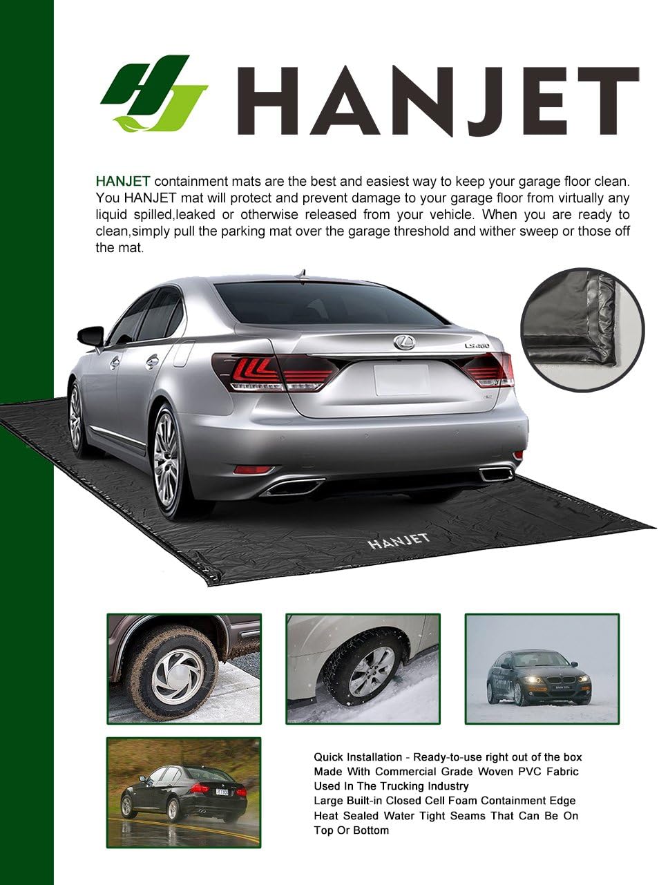 Oil Mat for Garage Floor, Car Parking Mat, Black E385