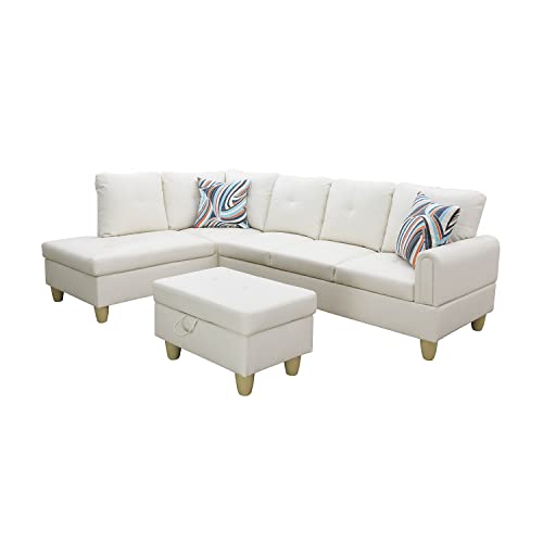 Red Linen L Shaped Sectional Couch with Chaise Ottoman A285295