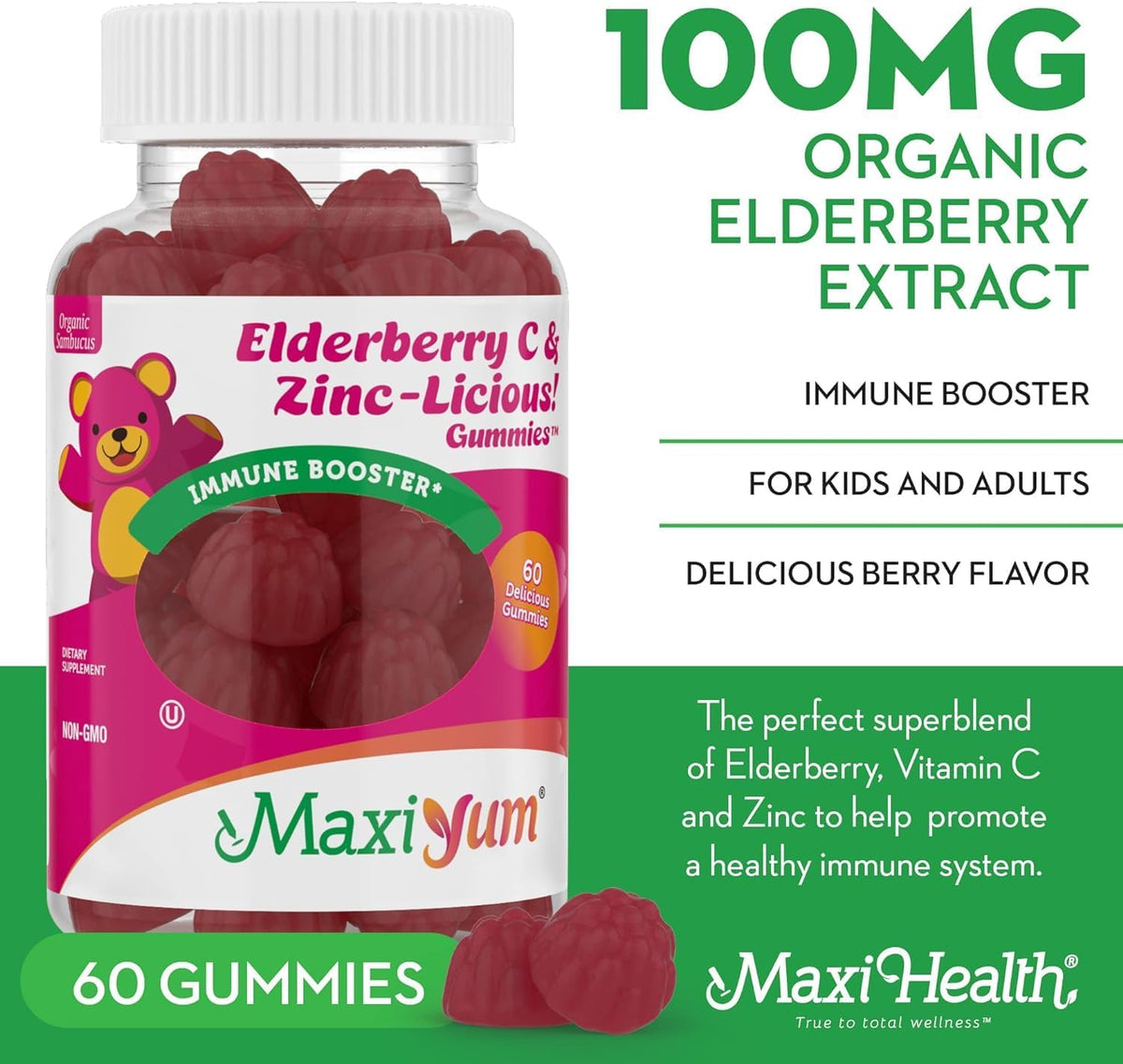 60 Gummies Elderberry Zinc Gummies with Vitamin C D39433