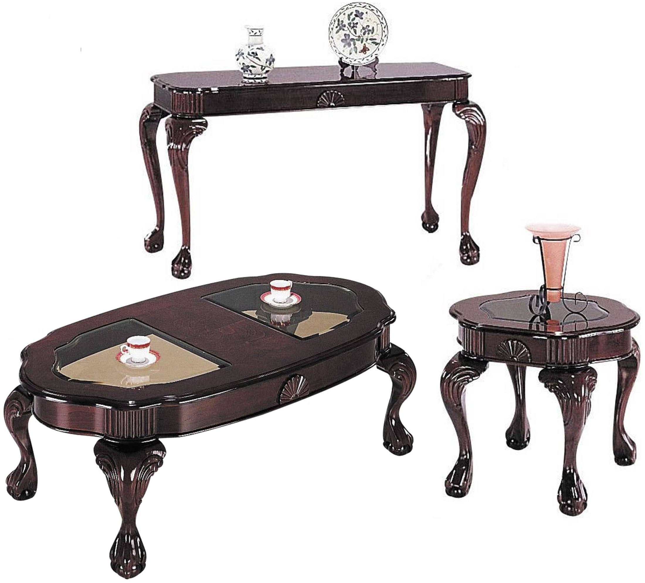 Cherry & Glass 3-Piece Coffee & End Table Set B960204