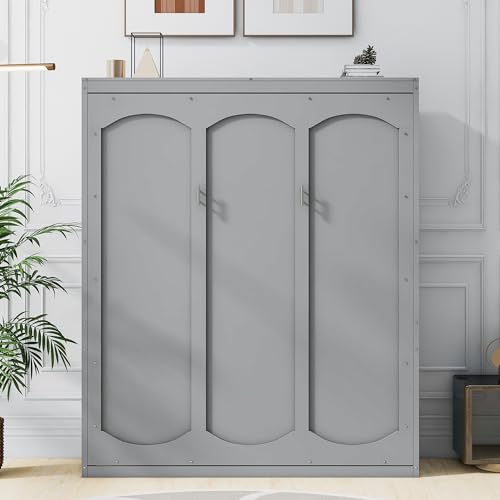 Queen Size Gray Murphy Bed with Storage Shelves V645078