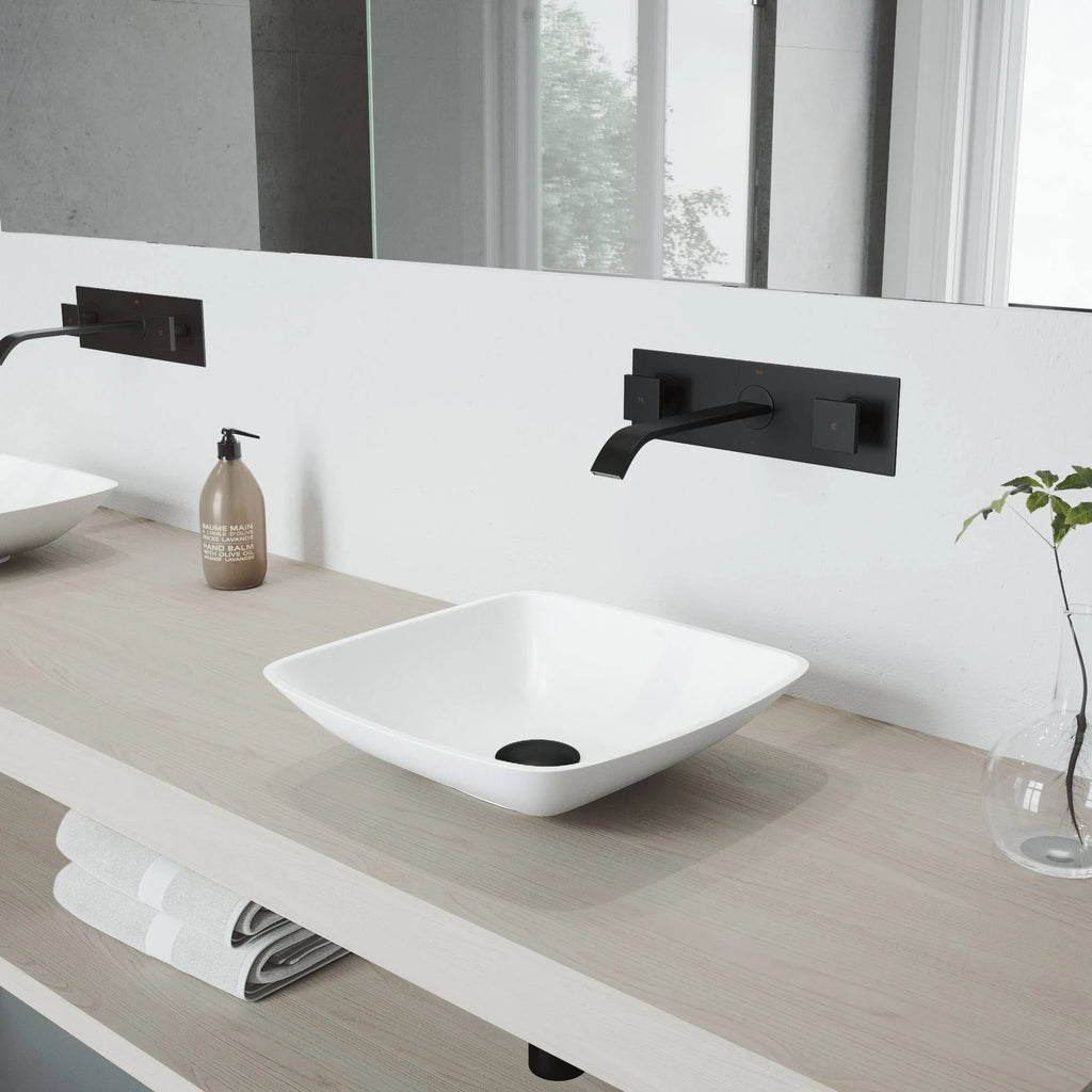 Hyacinth Matte Stone Vessel Bathroom Sink Set with Wall Mount Faucet in Matte Black B8890