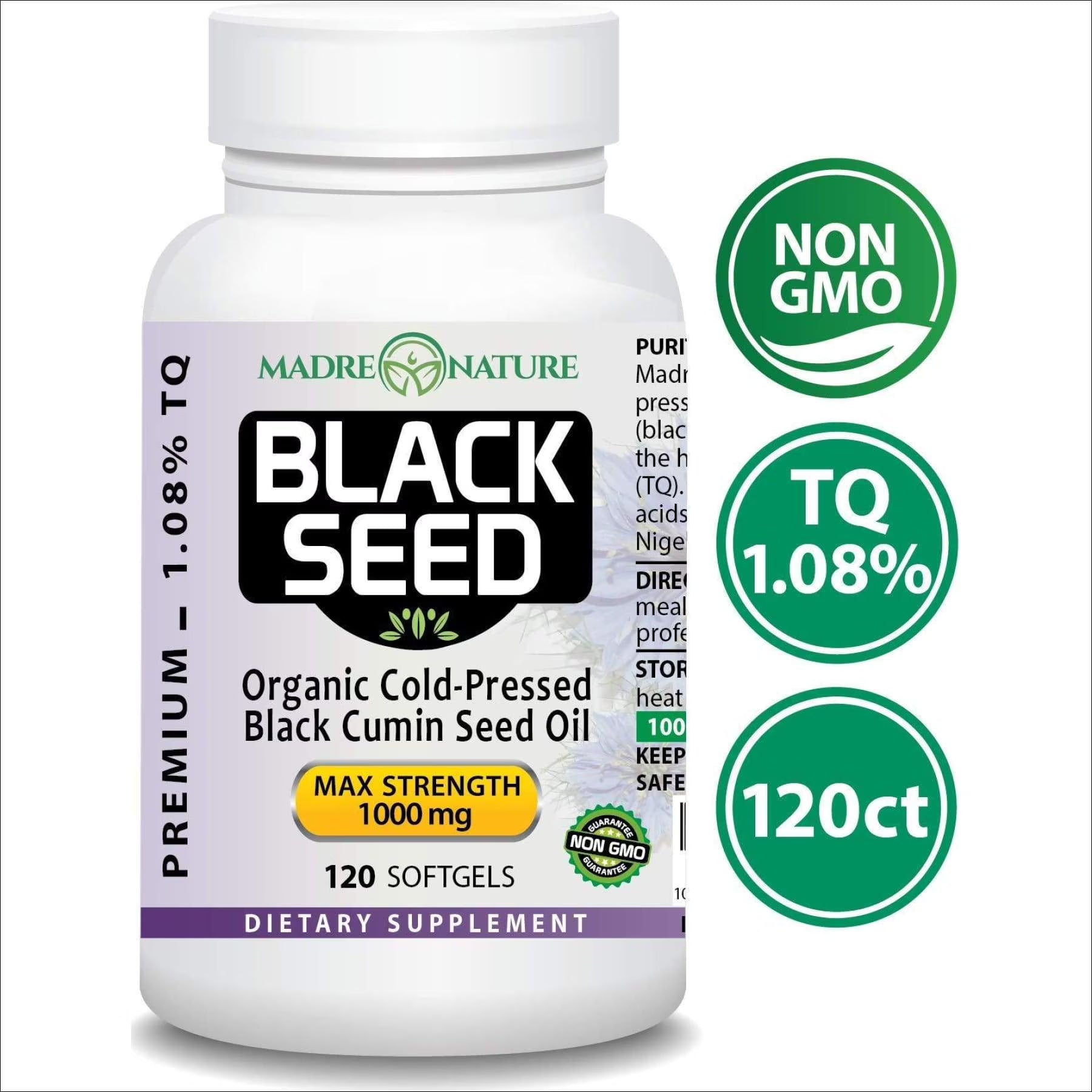 Black Seed Oil 1000mg 120 Softgel Capsules Cold-Pressed Nigella Sativa N154