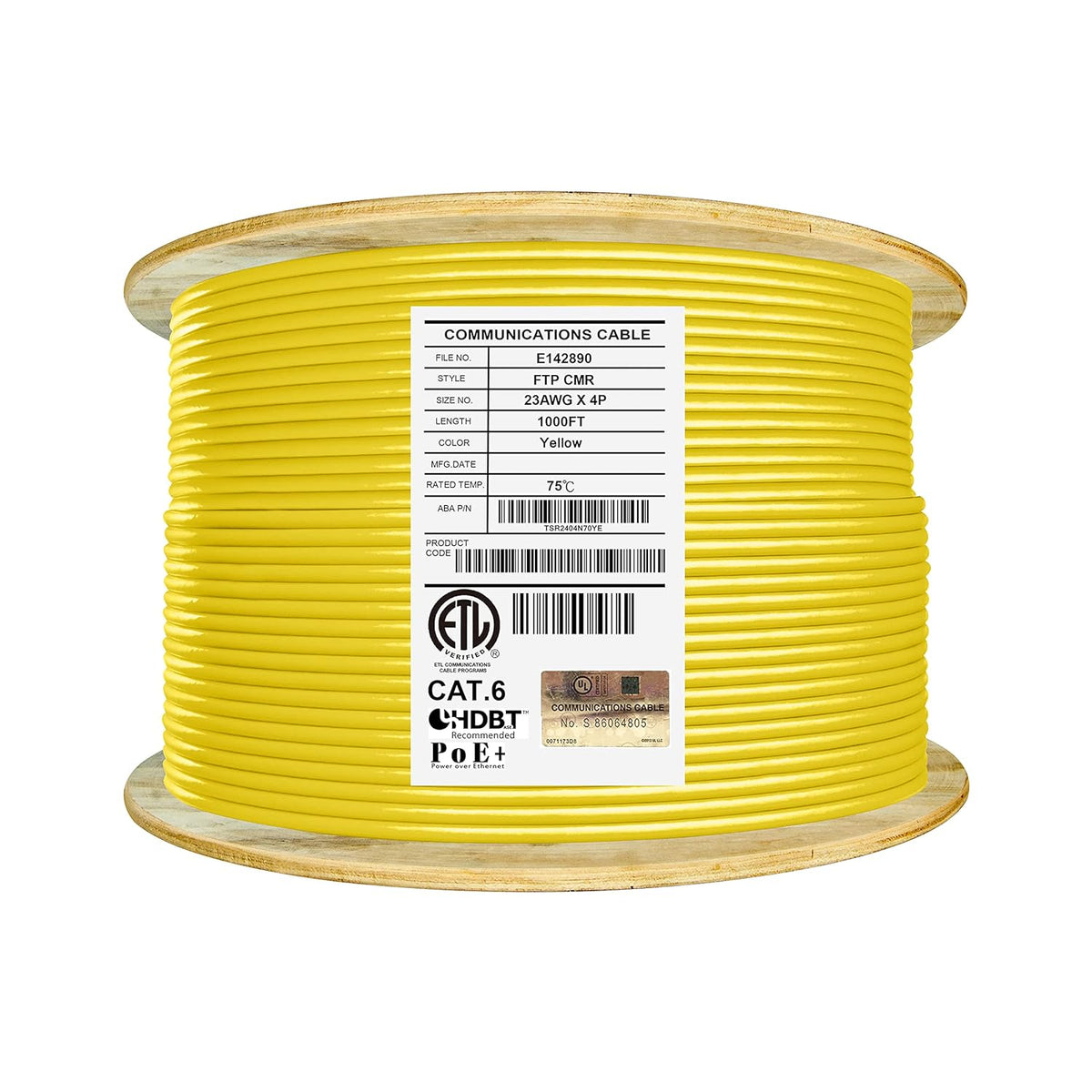 Cat6 Shielded Riser 1000ft F/UTP 23AWG Solid Bare Copper 550MHz Bulk Ethernet Cable Reel White N5311
