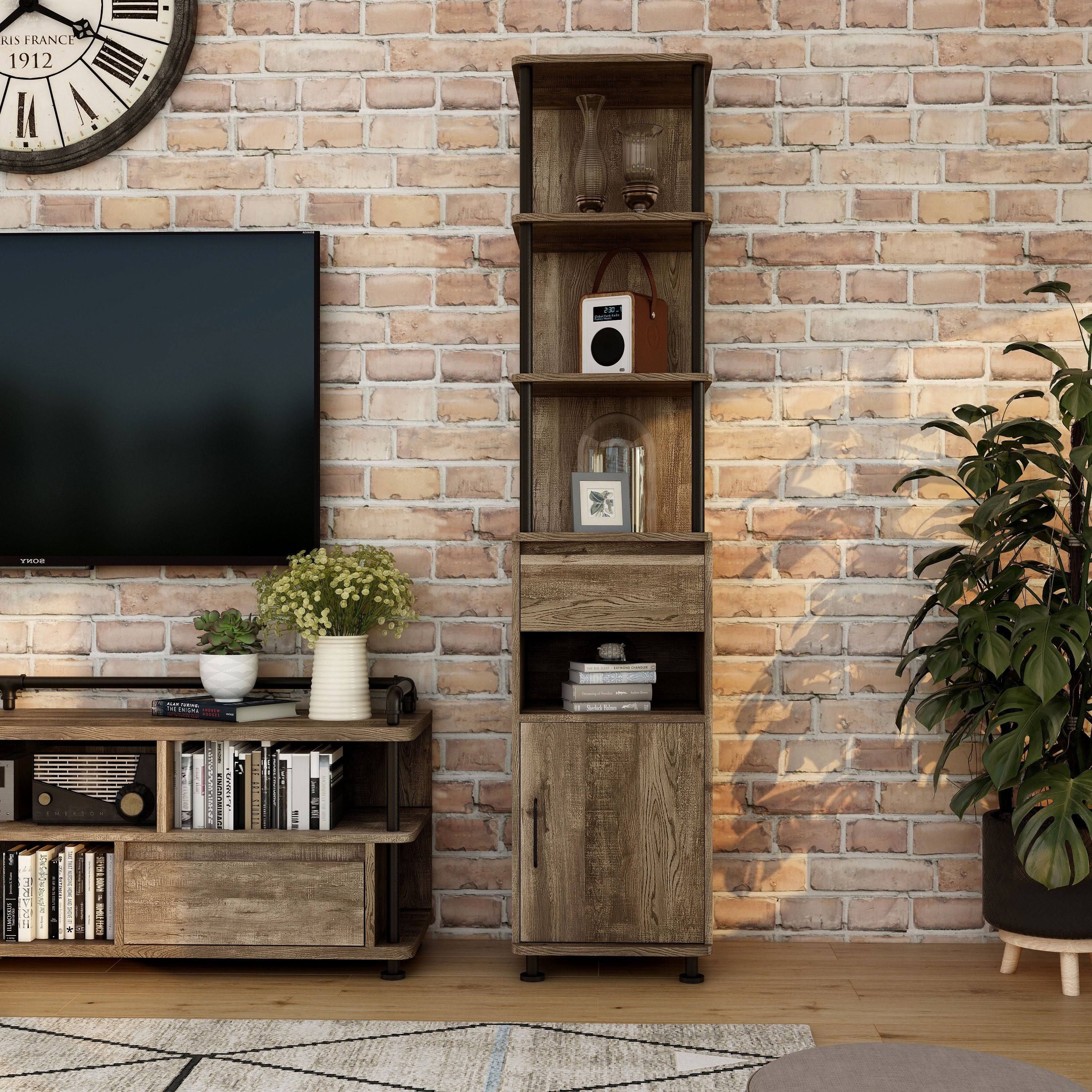 Industrial 4-Shelf Accent Bookcase - Antique Grey Oak F464220