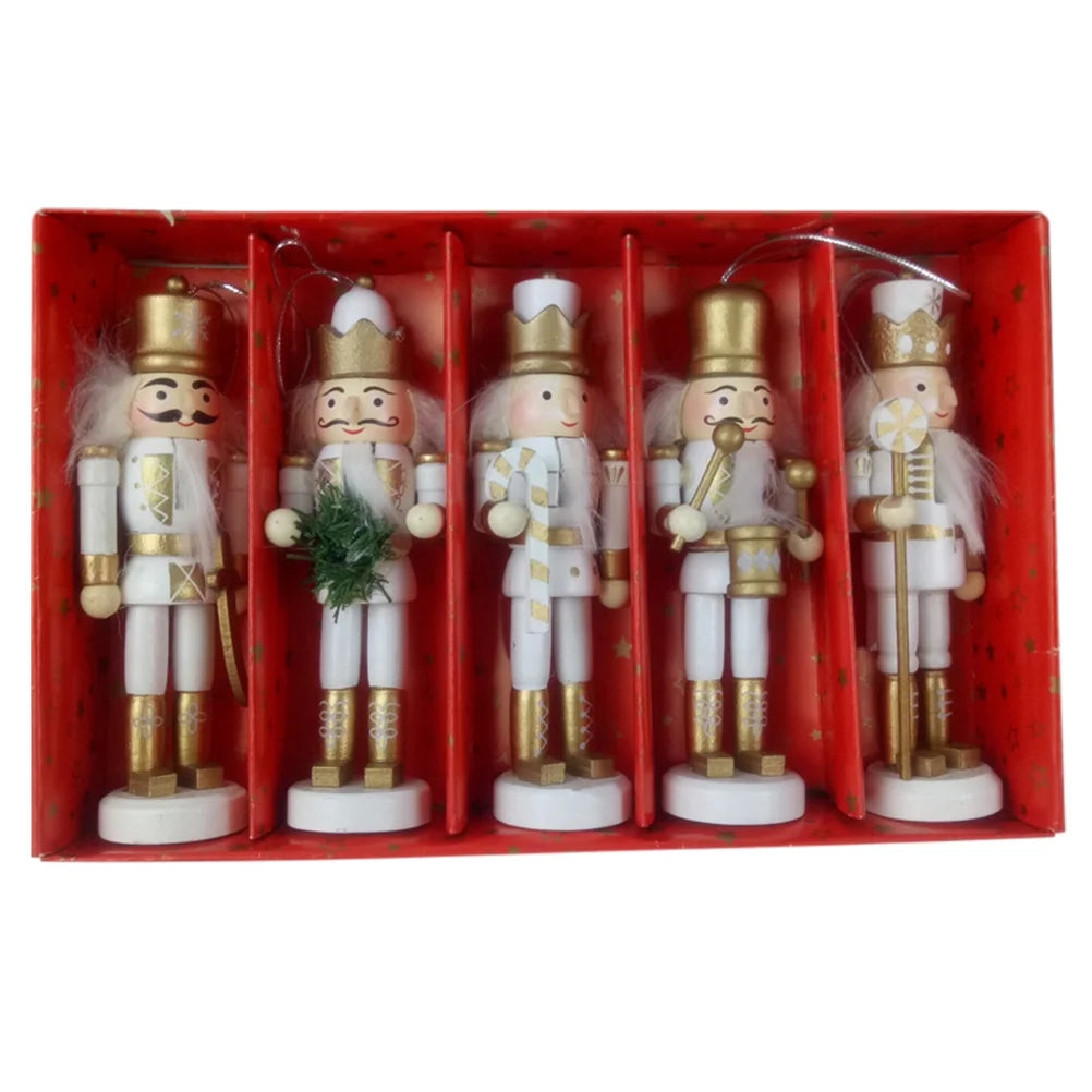 5pcs Christmas Wooden Nutcracker Doll Pendant Hanging Ornament Q5762