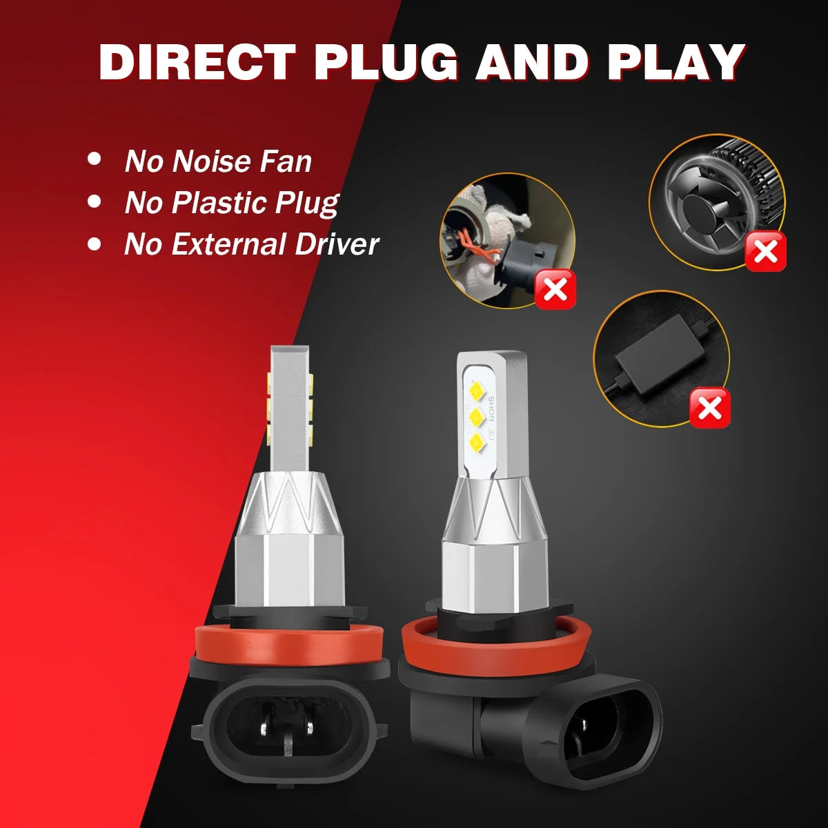2x H11 Low/Fog Light LED Headlight Bulb 6000K White X4671