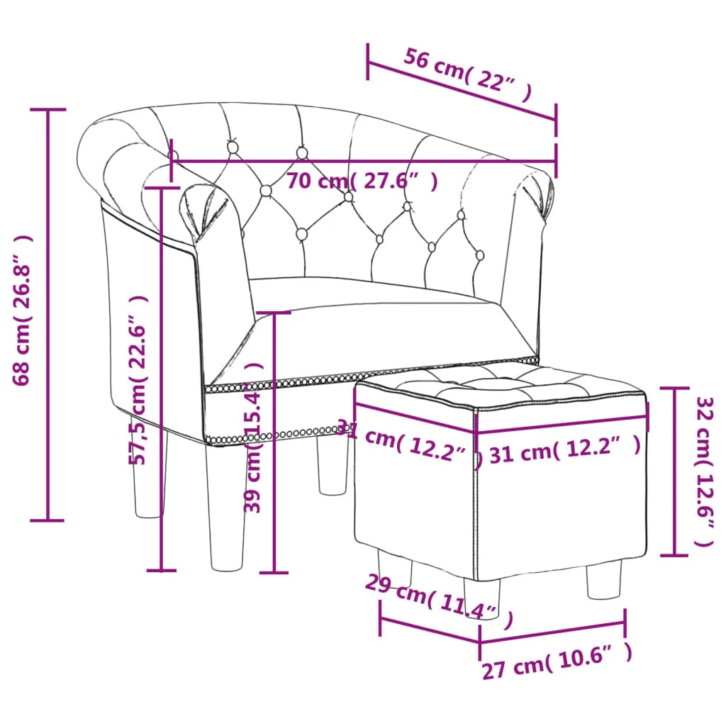 Silver Faux Leather Tub Chair with Footstool P125