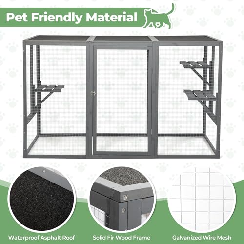 Grey Wooden Cat Cage with 3 Platforms and Litter Box F197