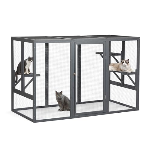 Grey Wooden Cat Cage with 3 Platforms and Litter Box F197