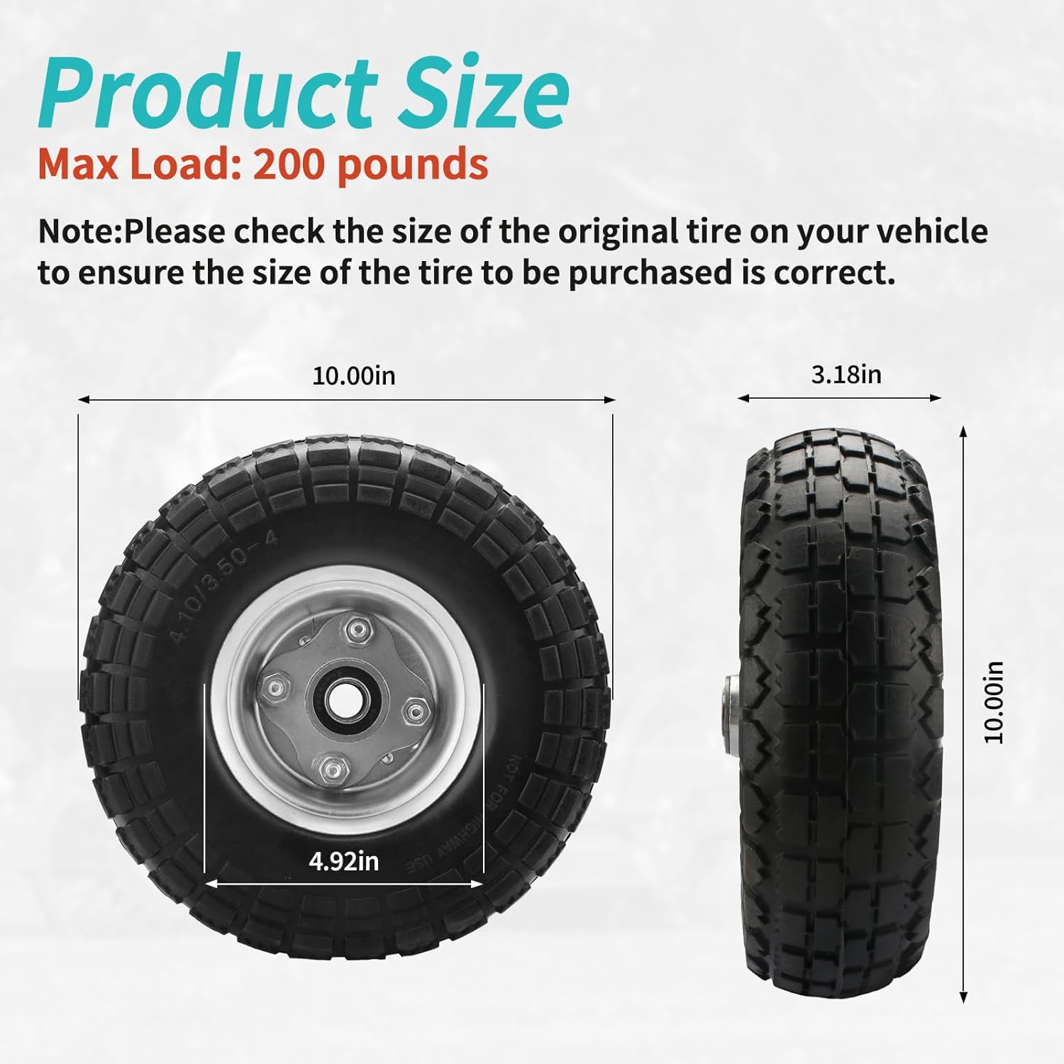 10 Inch Solid Rubber Tires with 5/8" Axle Holes (2 Pack) Q119