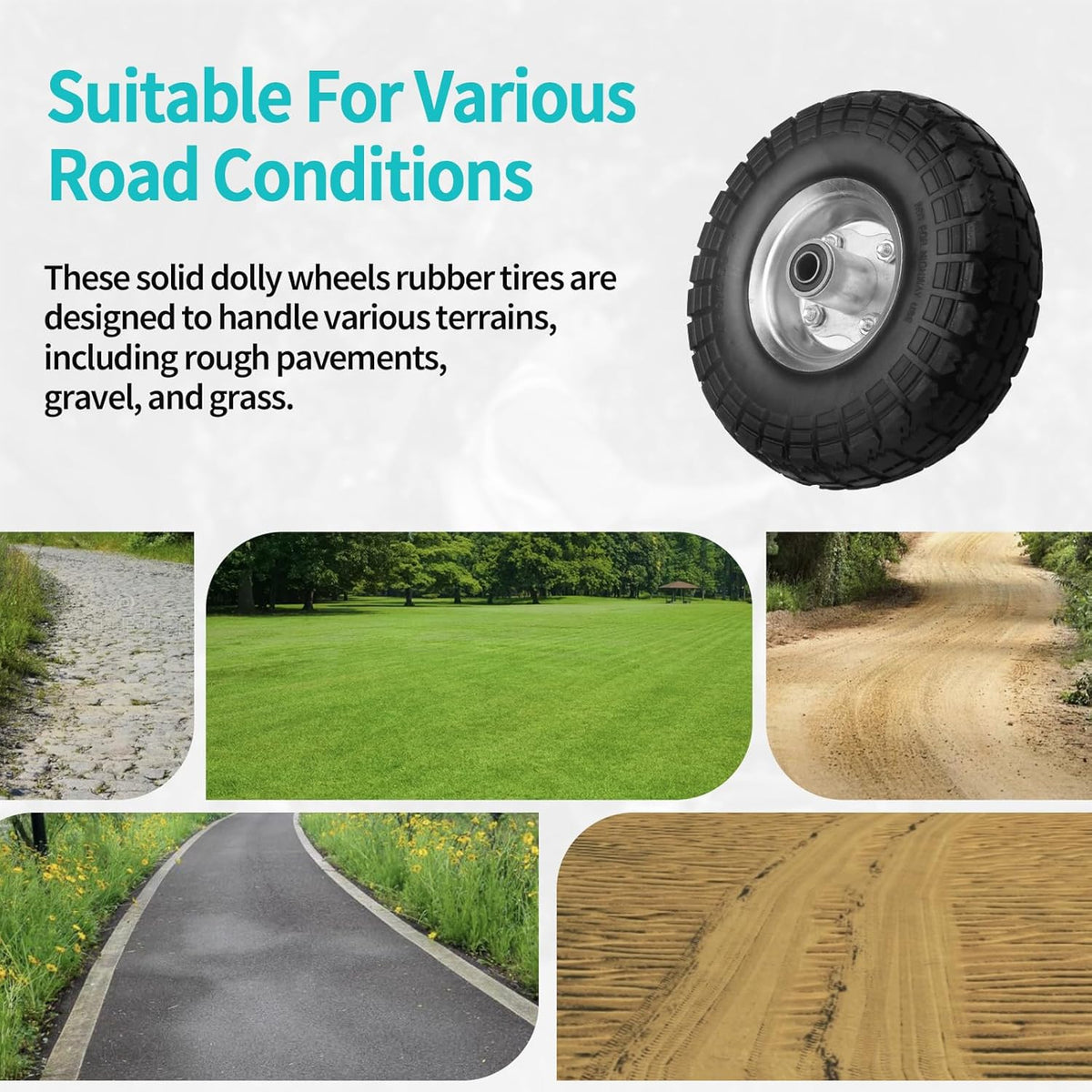 10 Inch Solid Rubber Tires with 5/8" Axle Holes (2 Pack) Q119