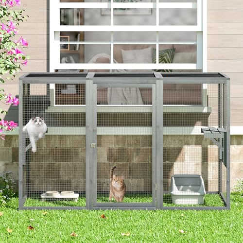 Grey Wooden Cat Cage with 3 Platforms and Litter Box F197