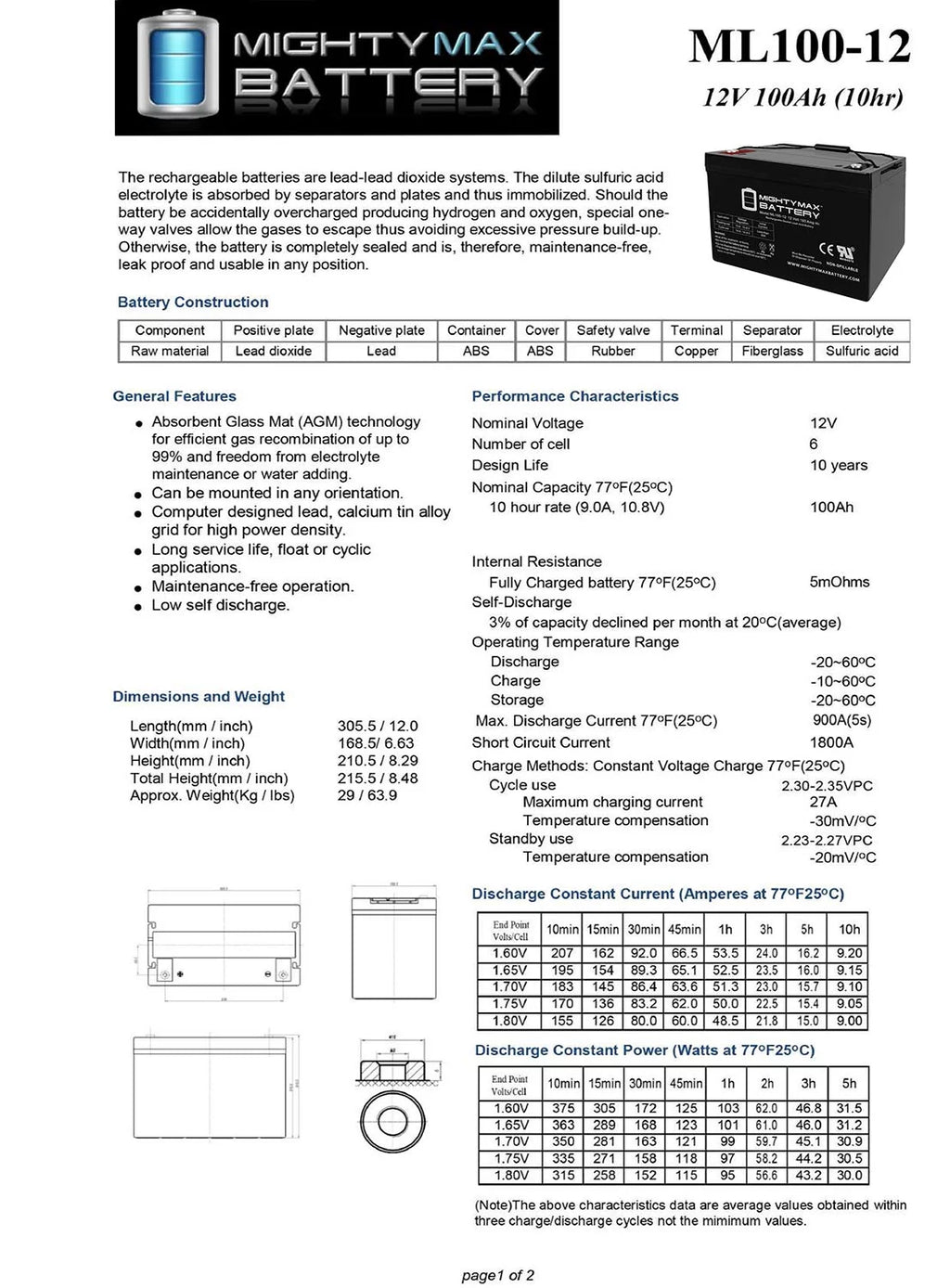 12V 100AH VRLA Battery B607