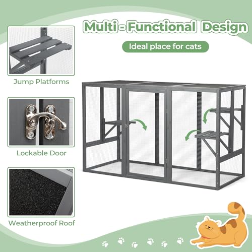 Grey Wooden Cat Cage with 3 Platforms and Litter Box F197