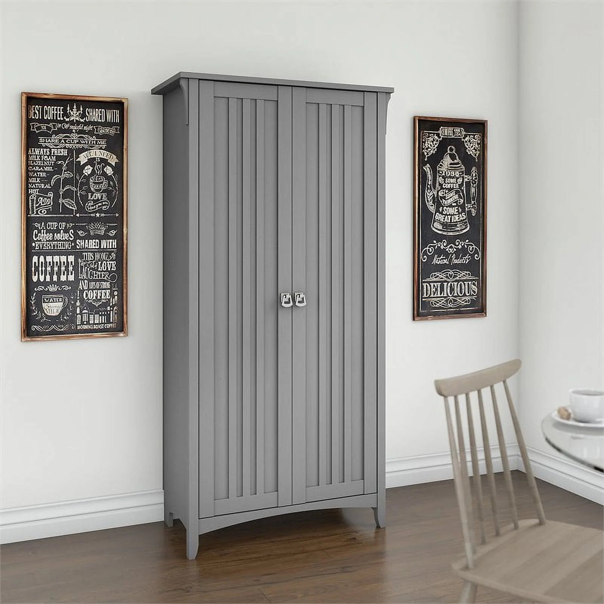 Gray Wood Kitchen Pantry Cabinet with Doors E454
