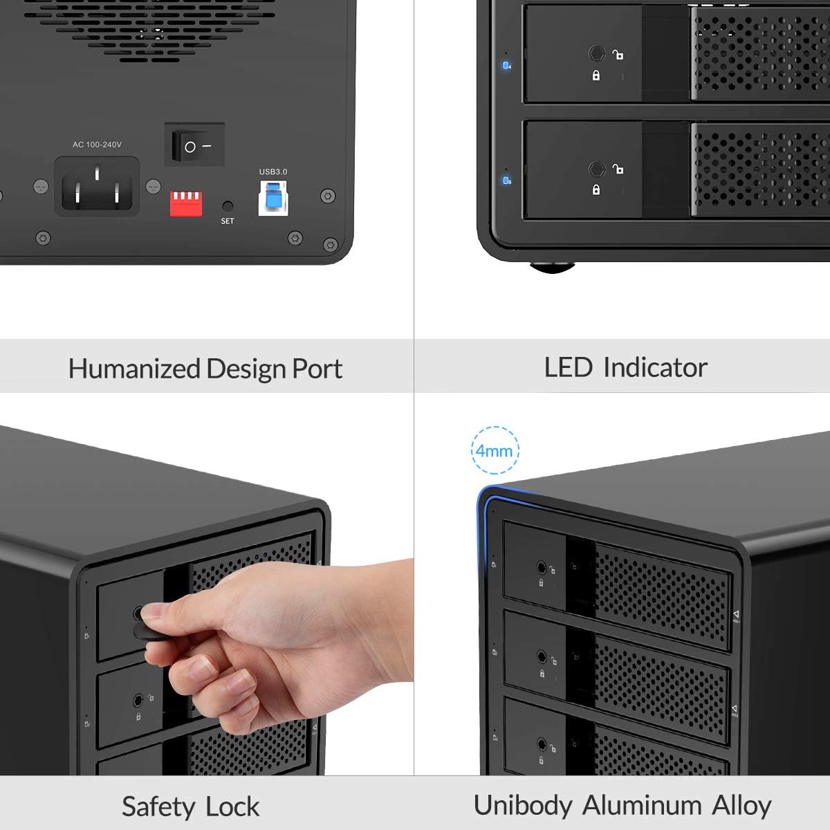 5 Bay External Hard Drive Enclosure USB 3.0 3.5 inch Aluminum Alloy HDD Enclosure with Fan E623208