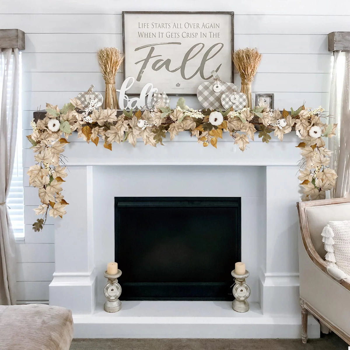 6 Ft Autumn Maple Leaf Pumpkin Berry Garland W3064