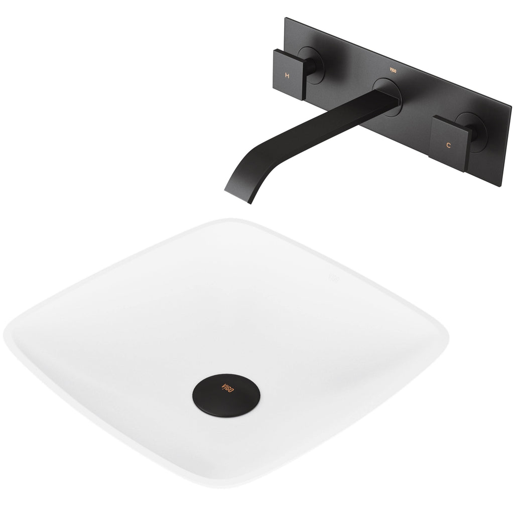 Hyacinth Matte Stone Vessel Bathroom Sink Set with Wall Mount Faucet in Matte Black B8890