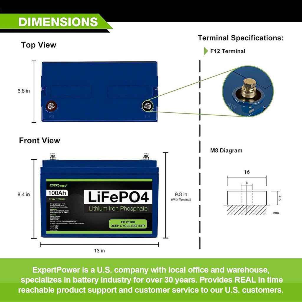 12V 100Ah Lithium LiFePO4 Deep Cycle Rechargeable Battery V44493