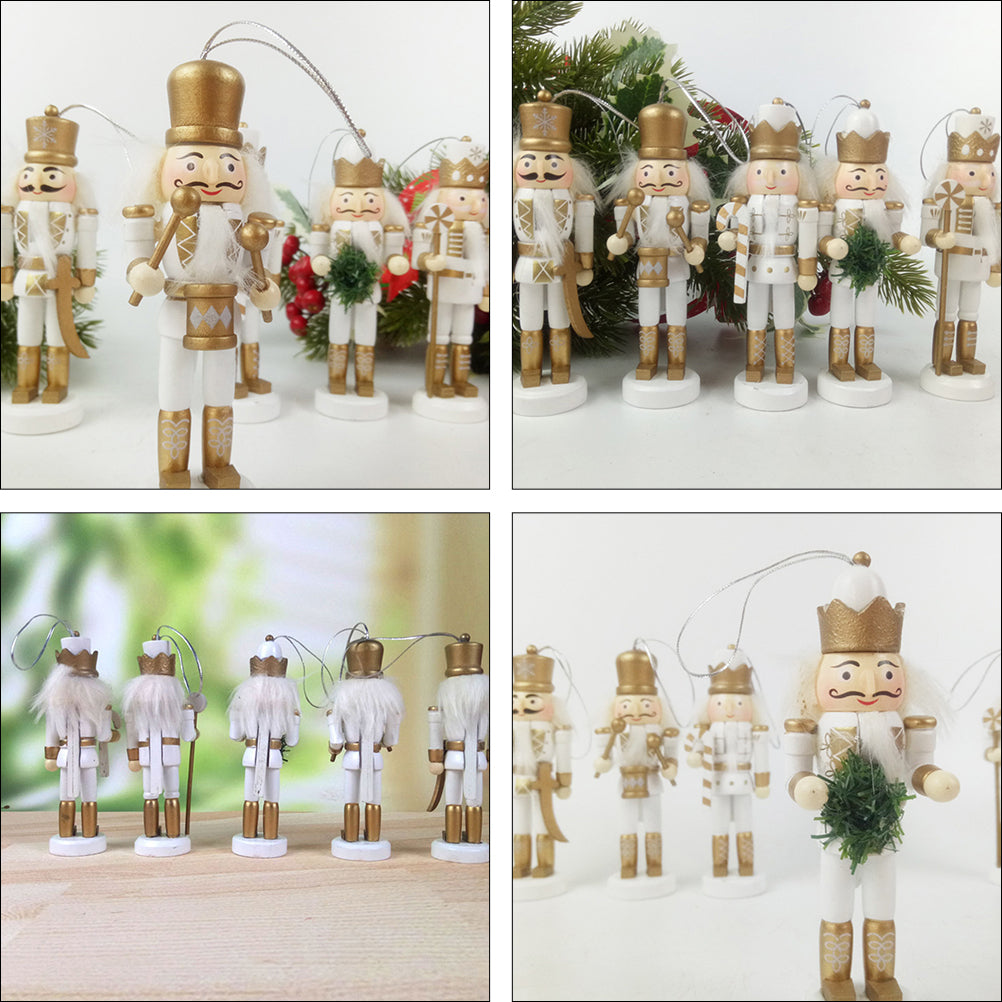 5pcs Christmas Wooden Nutcracker Doll Pendant Hanging Ornament Q5762